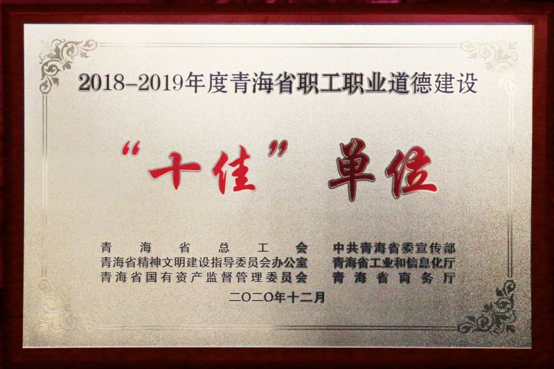 2018-2019年度青海省职工职业品德建设“十佳”单位