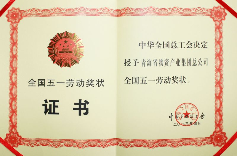 2013年天下五一劳动奖状证书